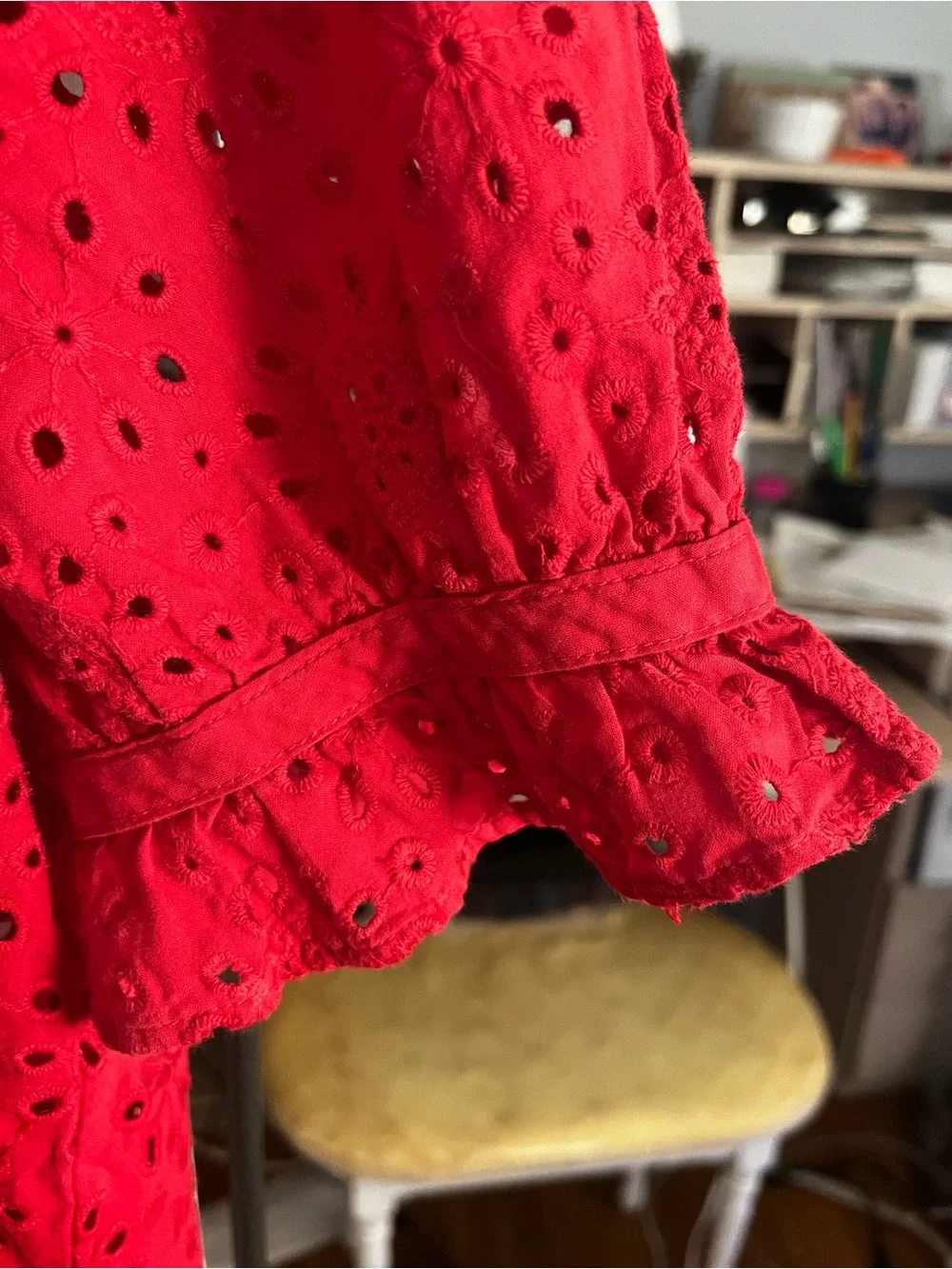 Madewell Red Eyelet Ruffle-Neck Blouse